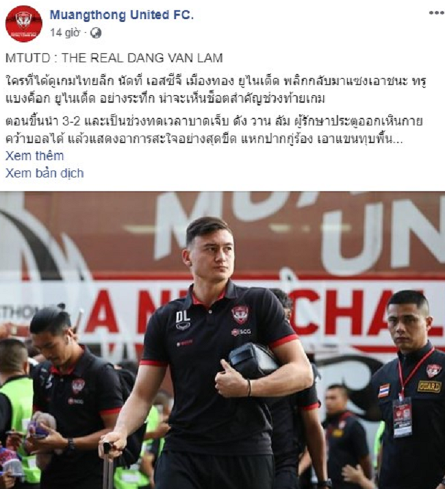 Đặng Văn Lâm được Muangthong United gửi thư cám ơn