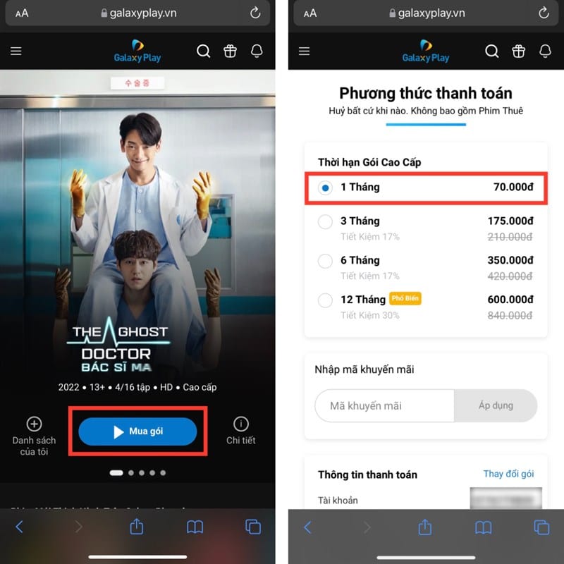 cách đăng ký Galaxy Play chỉ với 1 nghìn đồng Tiến hành mua gói Galaxy Play
