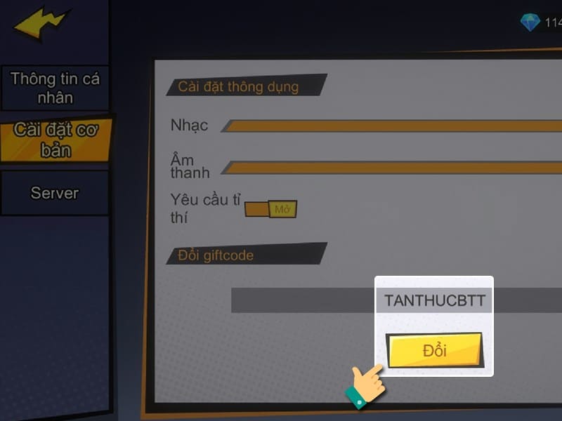 Điền code Tiến hành nhập mã code rồi nhấn đổi