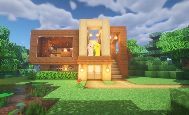 Mẫu nhà gỗ trong Minecraft hiện đại nhưng đơn giản