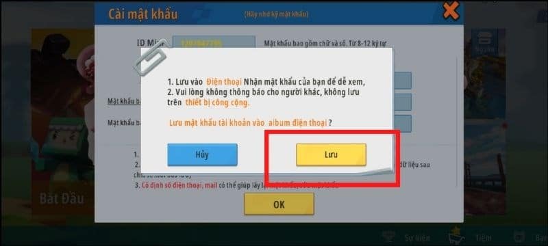 Nhấn Lưu để lưu mật khẩu vào album điện thoại