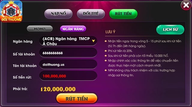 Hướng dẫn đổi thưởng và nạp xu tại Nohu39